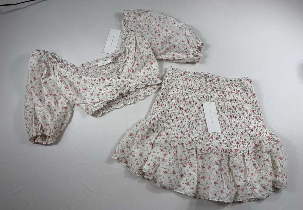 Lush Women's Floral Print 2-Piece Crop Top and Ruffle Mini Skirt Set